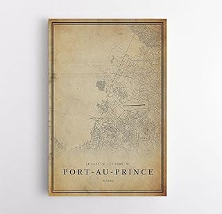 MG Global Rustic Hanging Canvas Print of Port-au-prince | 8x12 12x18 16x24 20x30 24x36 Hometown City Wall Art | Vintage Artwork for Gift | Antique Home Office Decor