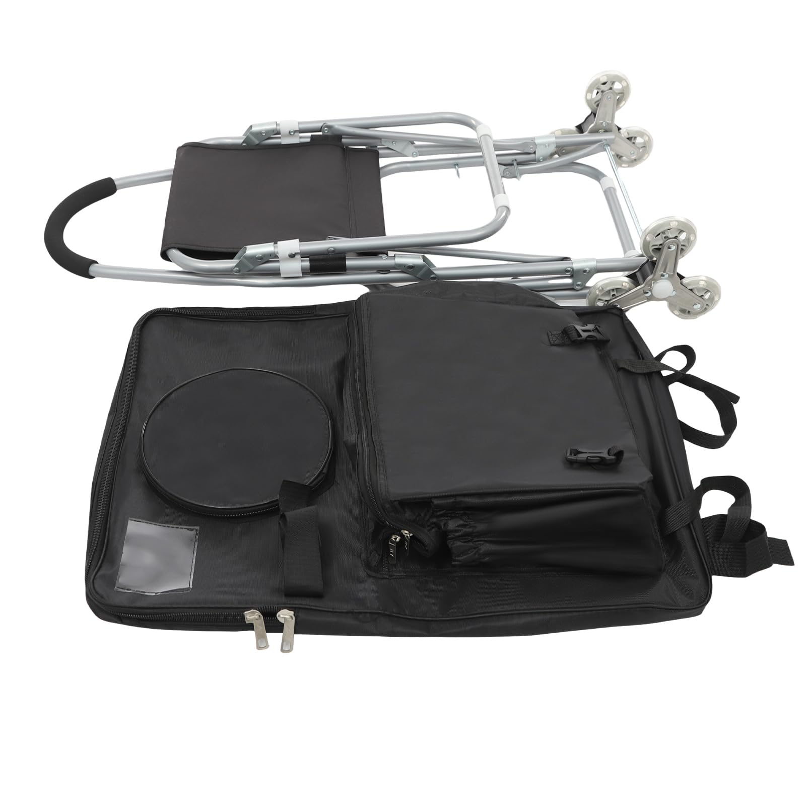 Chariot d'art d'extérieur avec sac à dessin | Design à 3 roues pour escaliers et routes | Studio de peinture mobile (noir) | Acier + tissu Oxford | 43 x 93 cm | Idéal pour la peinture en plein air et
