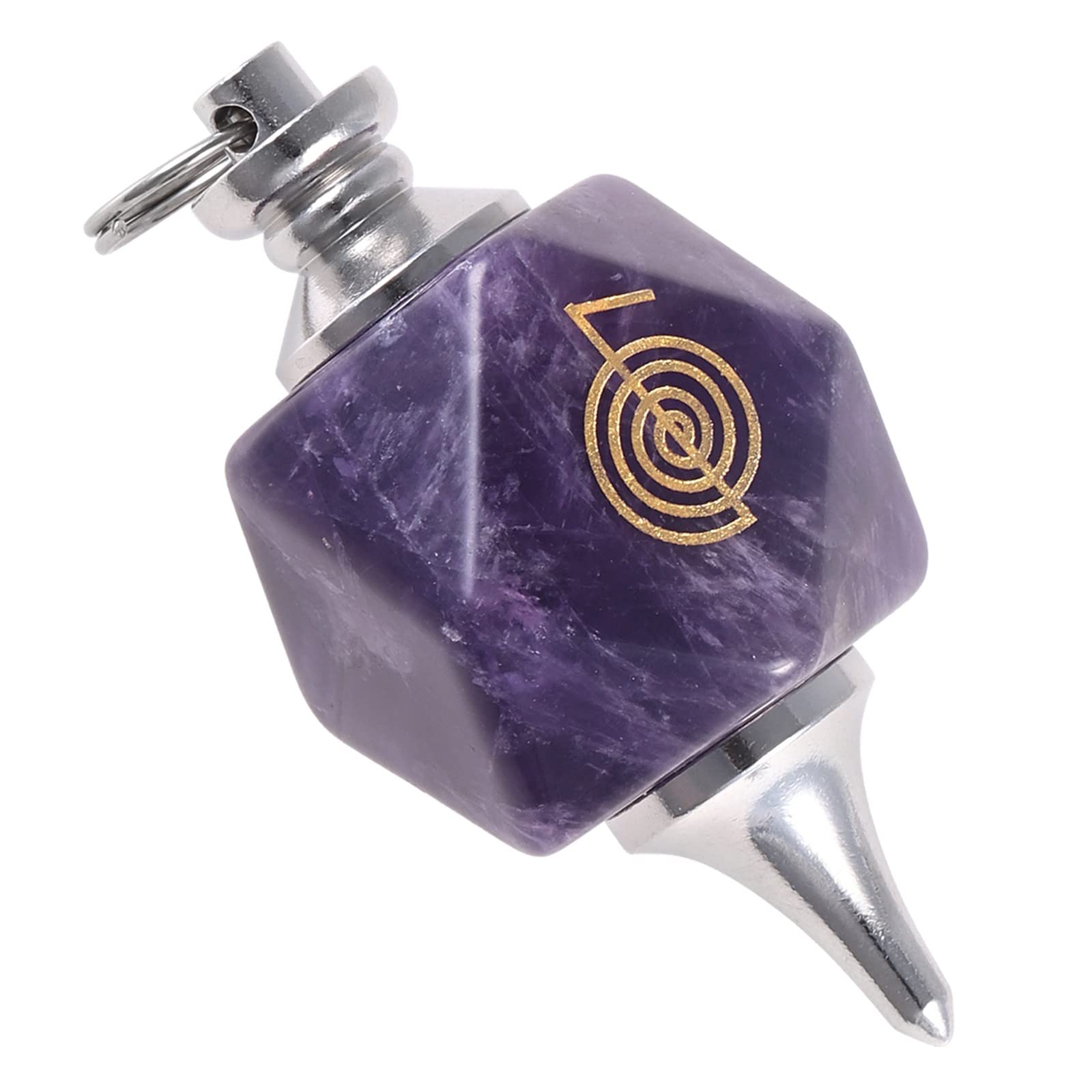 mookaitedecor Péndulo de Cristal Natural con Símbolo Reiki para Radiestesia y Adivinación, Péndulo Poliédrico de Piedra de Cristal Reiki con Cadena para Meditación y Herramienta Wicca, Amatista