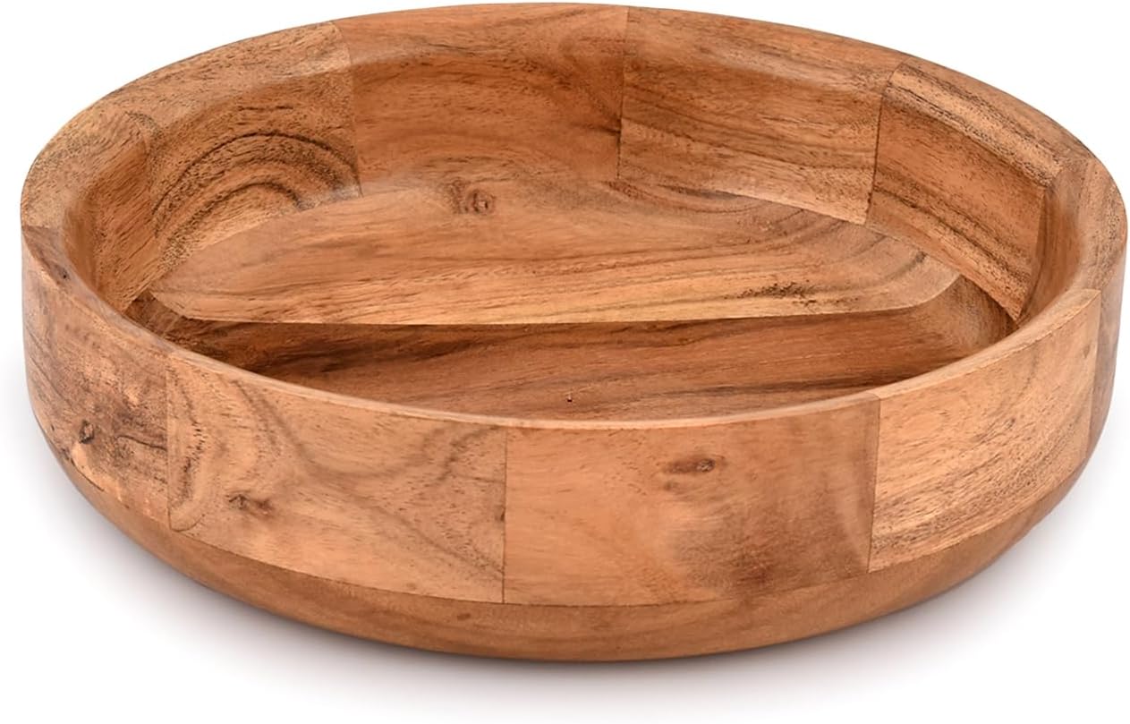 Kaizen Casa Wooden Round Shaped Serving Bowl for Fruit,Dessert Platter Tray Dish Kitchen Dining Fruit,Dessert,Snack