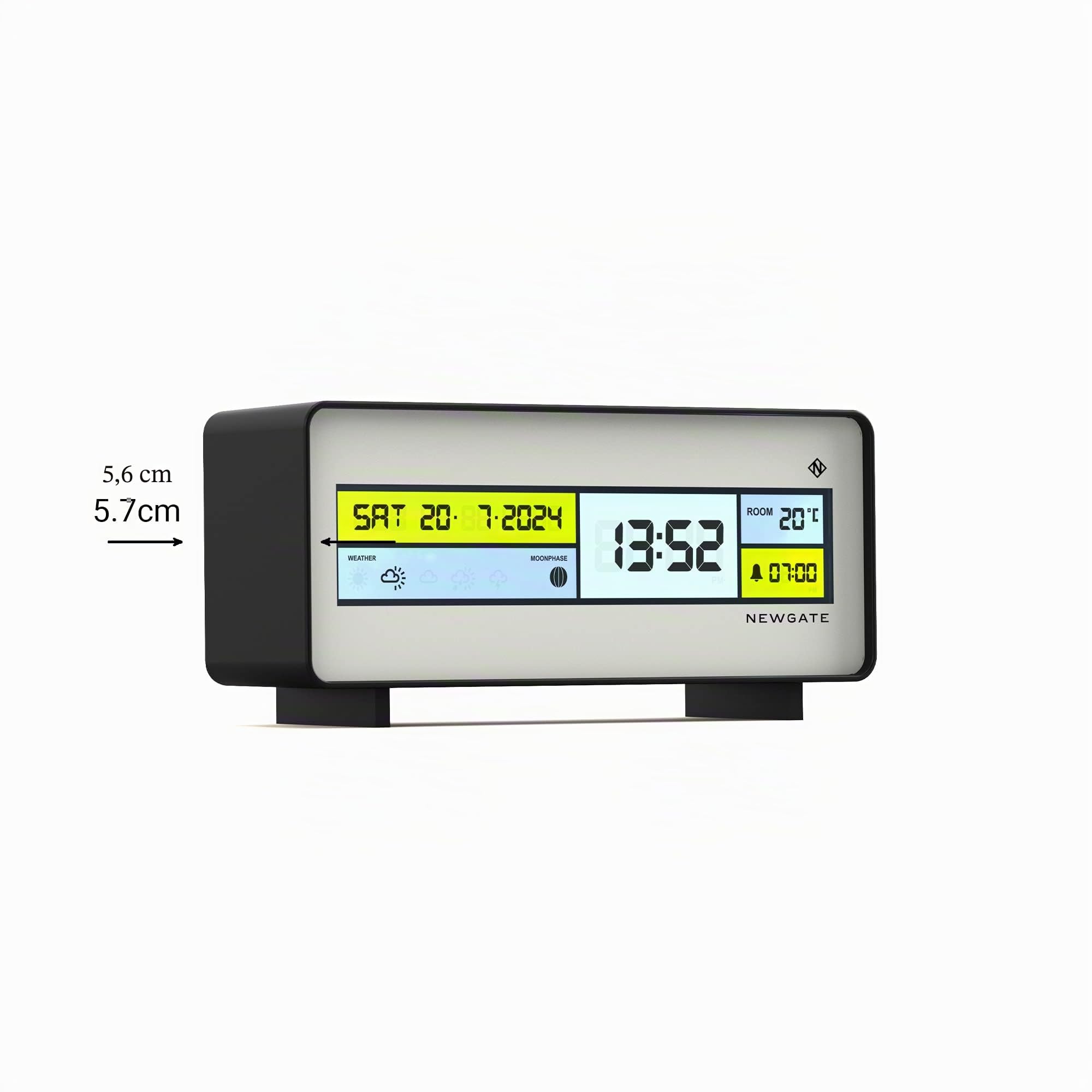 NEWGATE® Futurama Moderner LCD-Wecker – Nachttischuhr – Schreibtischuhr – Digitalwecker – Schlafzimmerzubehör – LCD-Display – Bürouhr – 12/24-Stunden-Anzeige – Weiß