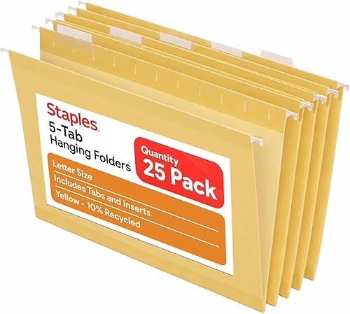 Miniatura 9 de Staples Carpetas colgantes para archivos, tamaño carta, morado, pestañas de corte 1/5, resistentes al desgarro, incluye pestañas e insertos