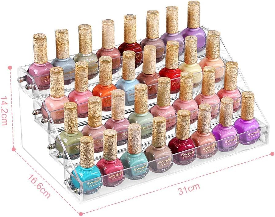 Wakects Organizador de esmalte de uñas de 4 niveles, transparente para maquillaje, soporte para organizador, organizador de maquillaje