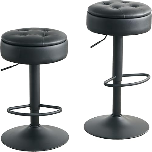 Miniatura 8 de RUCUKEN Taburetes de bar giratorios de almacenamiento Juego de 2 taburetes de bar de altura de mostrador Taburete ajustable Silla taburetes de bar