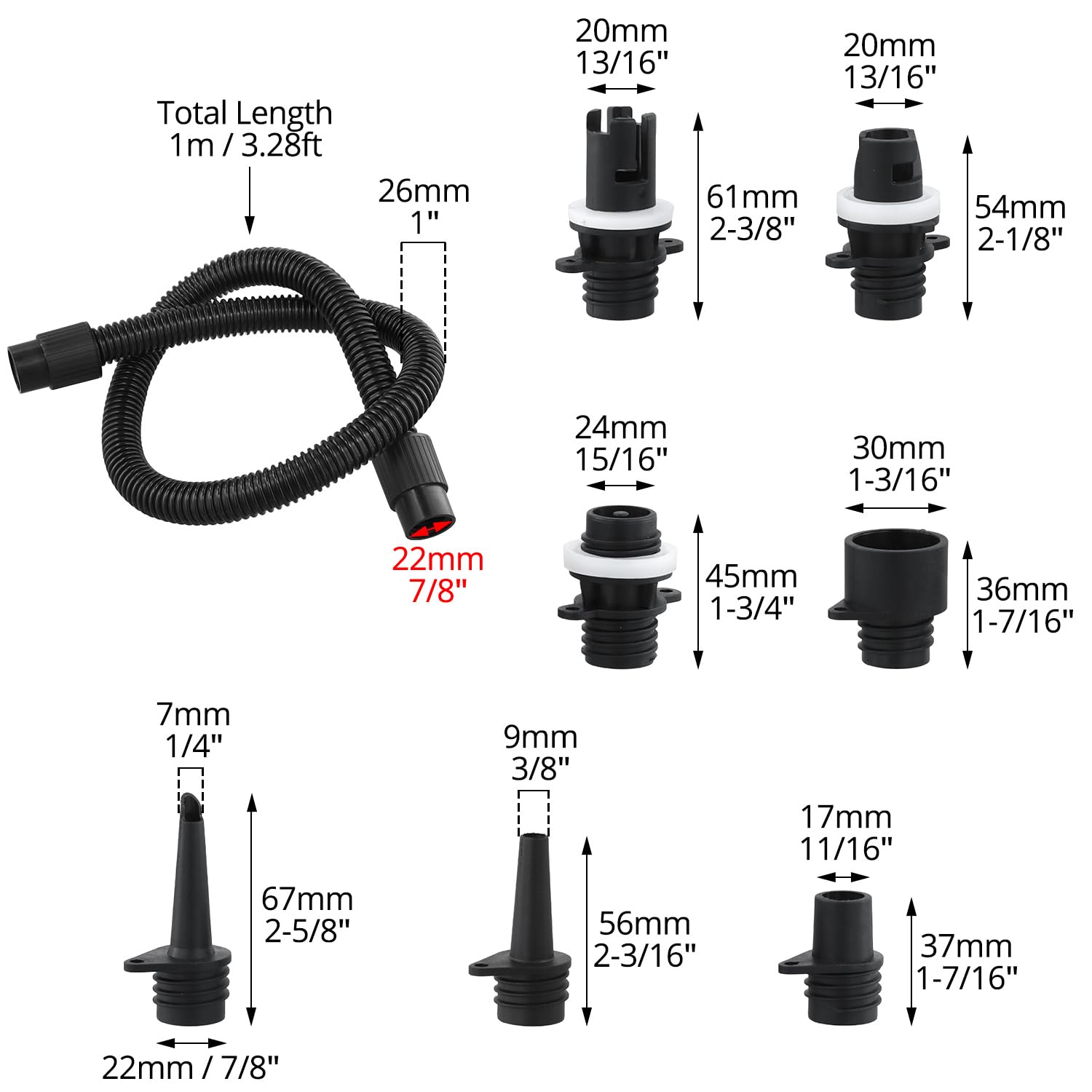 Kit Adaptateur Pompe Gonflable QWORK - 7 Buses + Tuyau Pour SUP, Bateau, Piscine