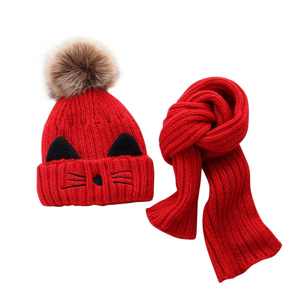 JFAN Set de Bufanda Gorro Niños Niñas Sombrero de Invierno para Niños Forro de Vellón 2-8 años Gorro de Pompón de Piel para Niños Pequeños Conjunto de Bufanda Sombreros de Punto