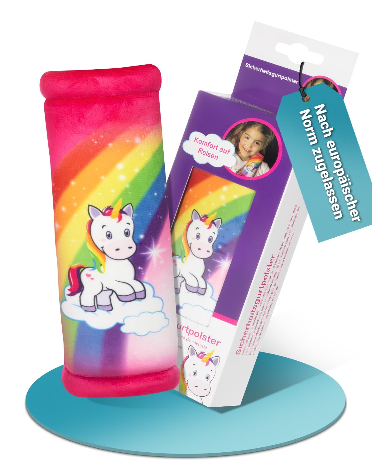 HiTS4KiDS Gurtpolster Einhorn – Komfort & Sicherheit für alle Sicherheitsgurte – Verhindert Reiben & Scheuern – Angenehmes Tragegefühl – Gurtpolster Kinder