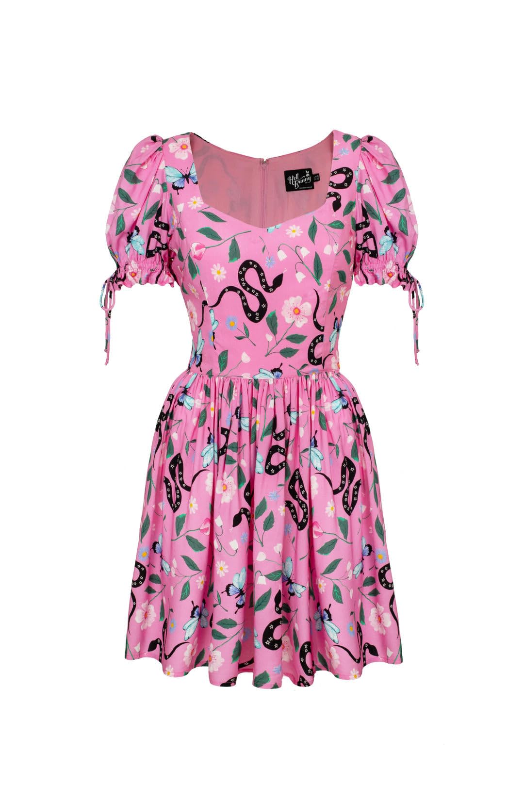 Hell Bunny Unisex Pnk Pink Bohemian Print Mini Dress With Puff Sleeves & Frill Cuffs