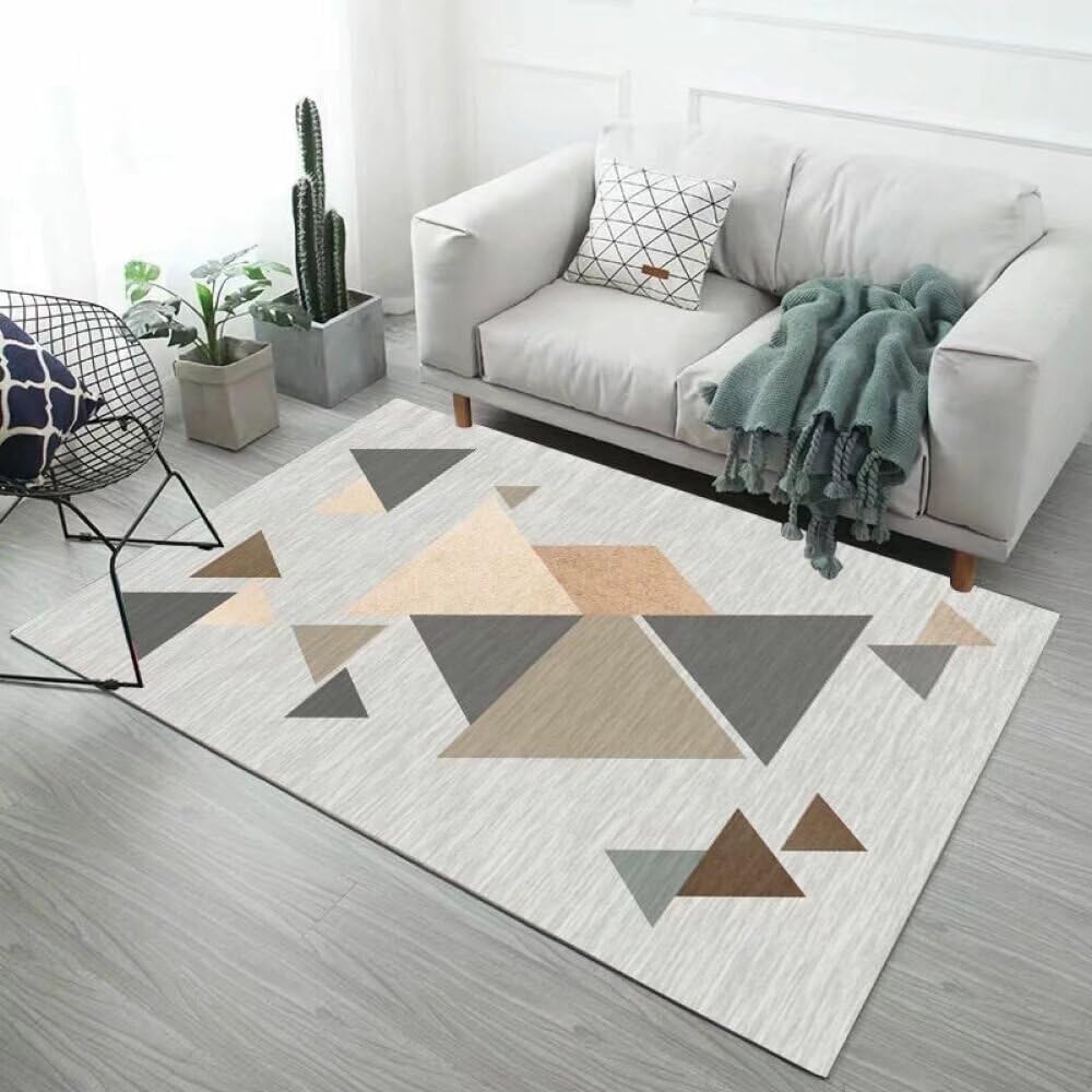 Tapis de chambre enfant aux motifs triangulaires gris lavable pour le salon
