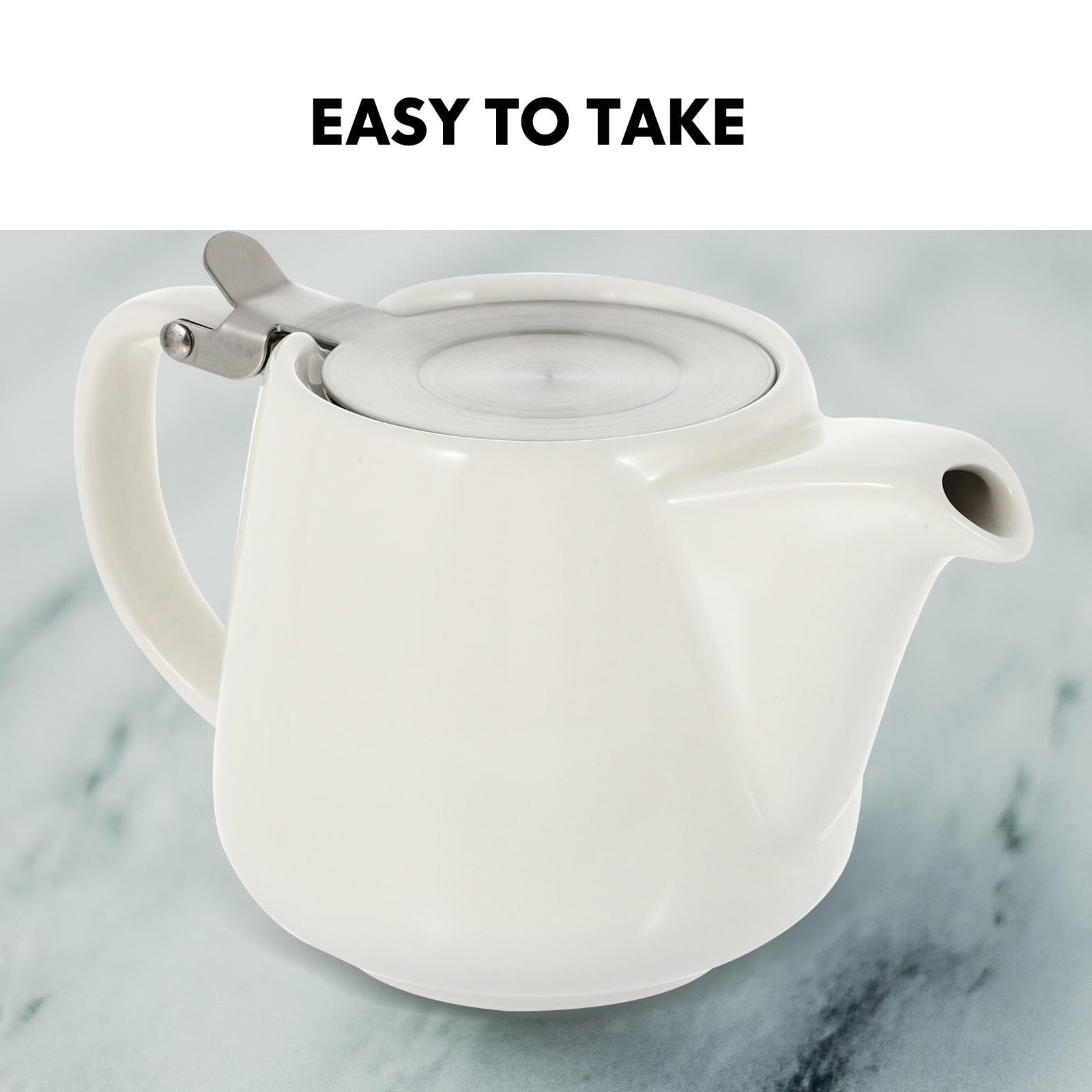 Zerodeko Théière en Céramique avec Filtre, Élégante et Résistante, Théière à Long Bec Blanc Crème 600 Ml