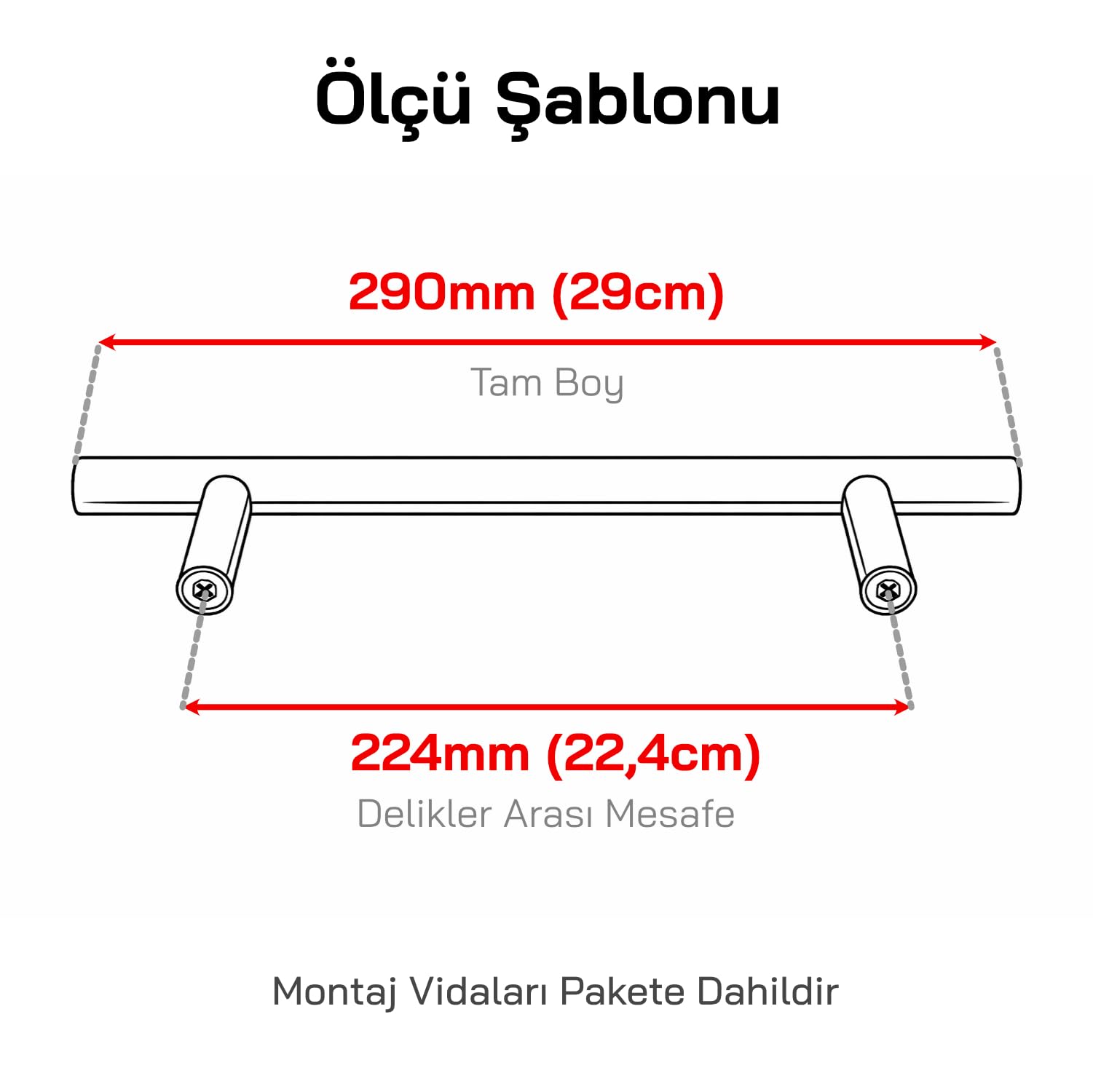 224 mm (1 Adet) Titanyum Renk Metal Mobilya Mutfak Dolap Çekmece Dolabı Kulbu Kulpu Kulpları