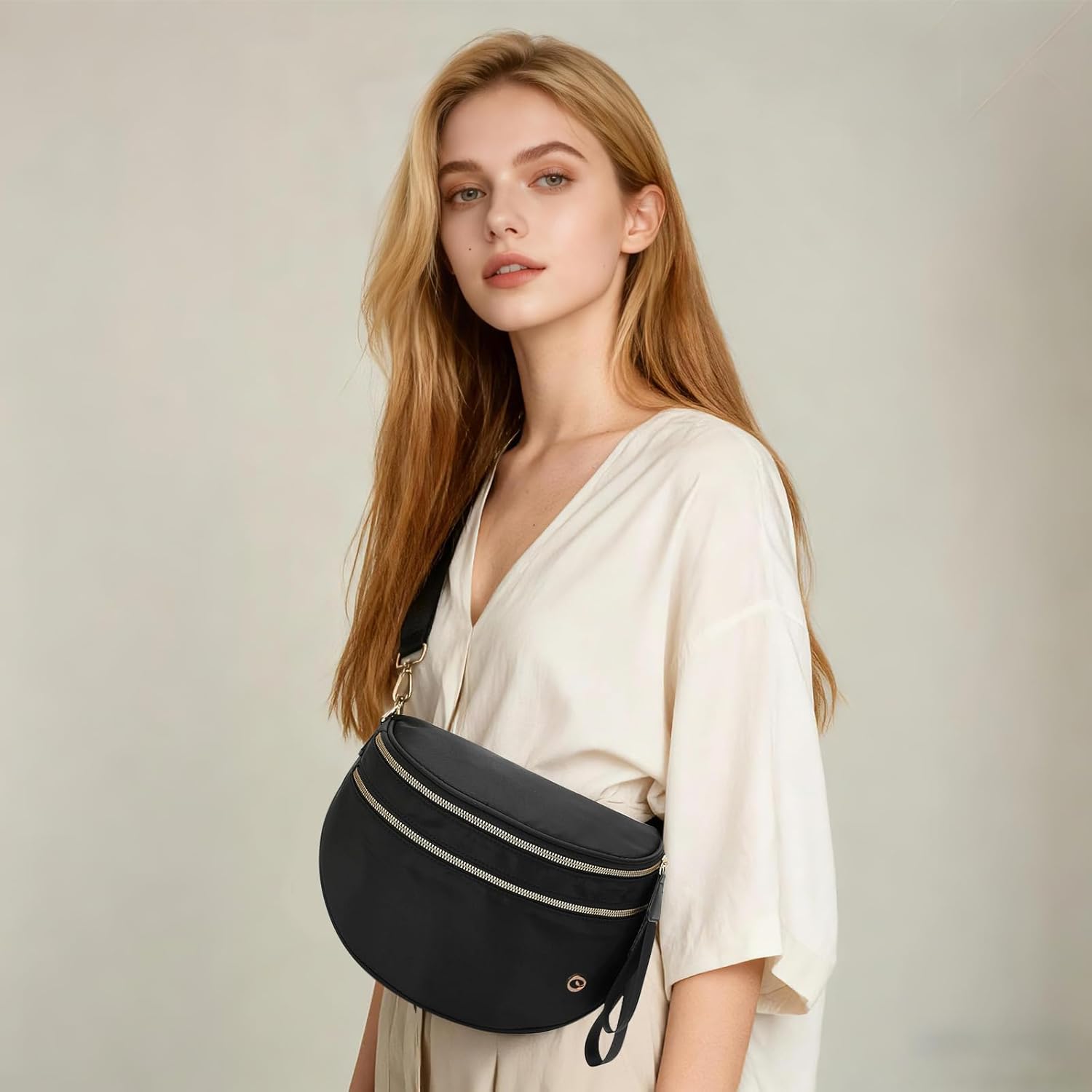 Spacious Crossbody Bag Nylon Bum Bag for Women Fanny Packs Handbags with Adjustable Straps - Image 2