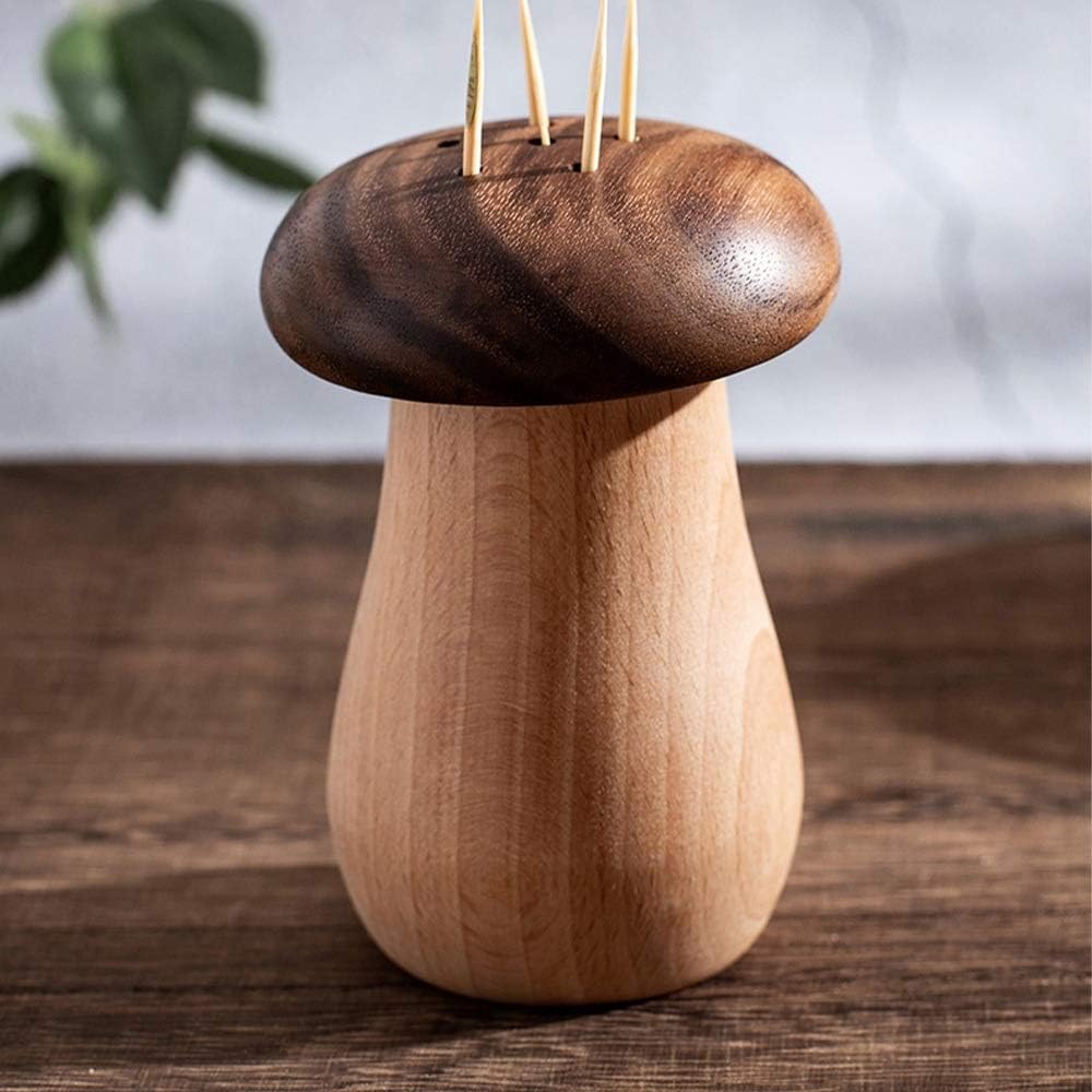 Solid Wood Toothpick Holder Toothpick Box Black Walnut Wooden Mushroom Cute Shape Solid Wood Production Storage Box Kitchen Tool
