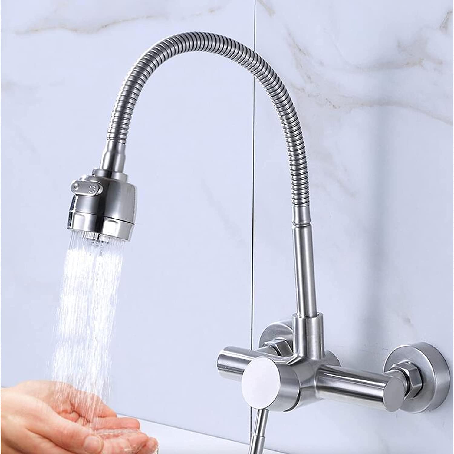 SnamicE Faucets,Faucet Kitchen Faucet Mixer Wall Mounted Kitchen Tap Single Handle Swivel Sink Mixer Tap,