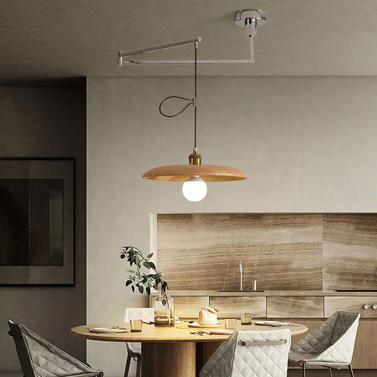 Nowoczesna regulowana drewniana lampa wisząca z połowy wieku - vintage przemysłowa lampa sufitowa z ramieniem obrotowym do jadalni kuchni wyspa restauracji żyrandol oświetlenie