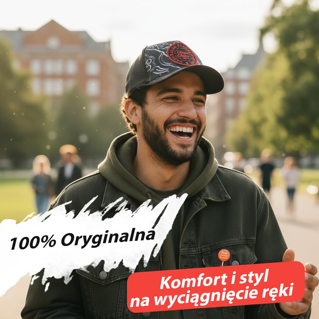 Capslab | Czarna Czapka Trucker | Model CC3 NIG Chupa Chups | Dla Dorosłych | Oryginalny, Retro i Urban Design | Regulowane Zapięcie i Oddychający Panel Siatkowy | Idealna do Aktywności Na Świeżym