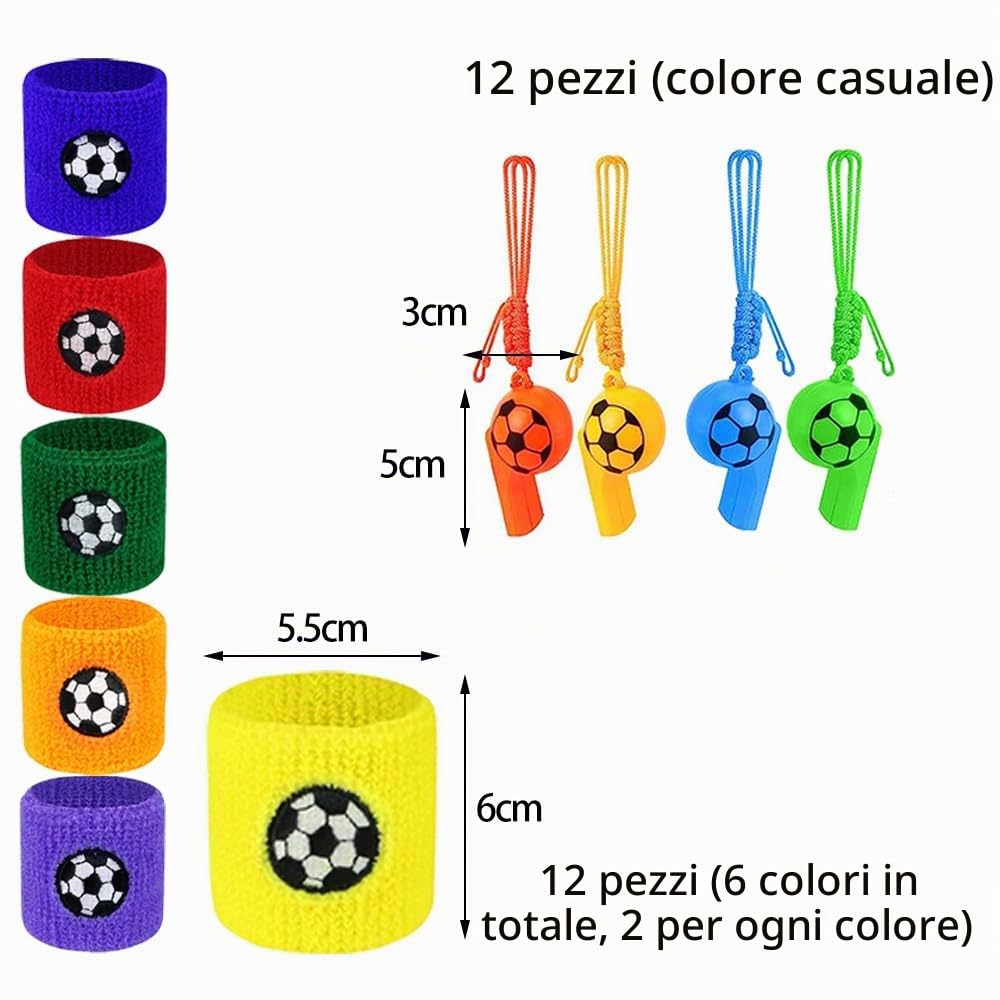 12 Pezzi Fischietti Sportivi e 6 Paia di Polsini | Set di Polsino Sportivo Fischietti Calcio per Bambini di Calcio/Partite e Altri Sport All'aria Aperta