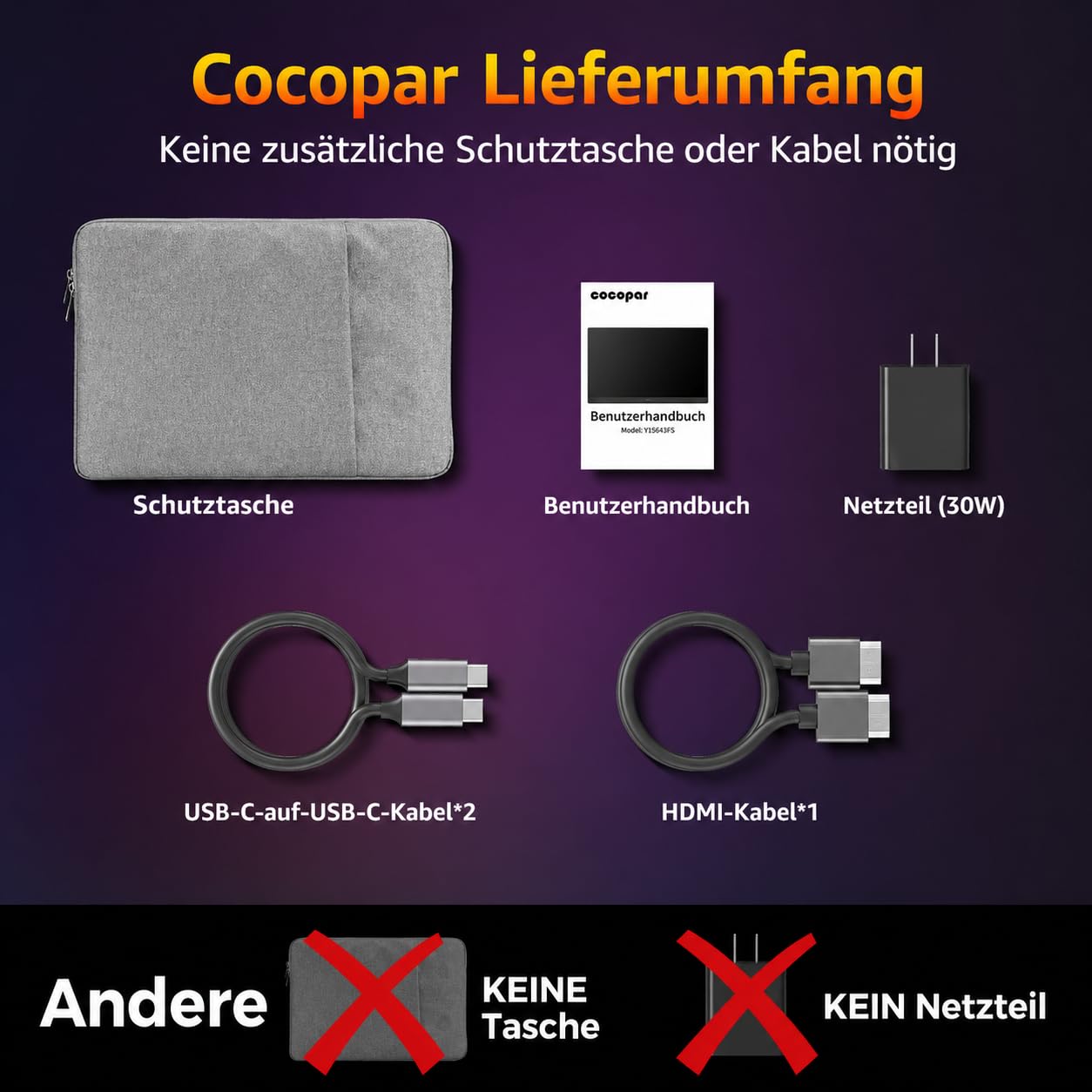 cocopar Portable Monitor 18.5 Zoll 1080P FHD 120% sRGB Mobiler Bildschirm Lautsprecher HDMI USB-C Tragbarer Monitor für Laptop MacBook Surface PC Xbox PS4/5, VESA montierbar mit Integrierter Ständer