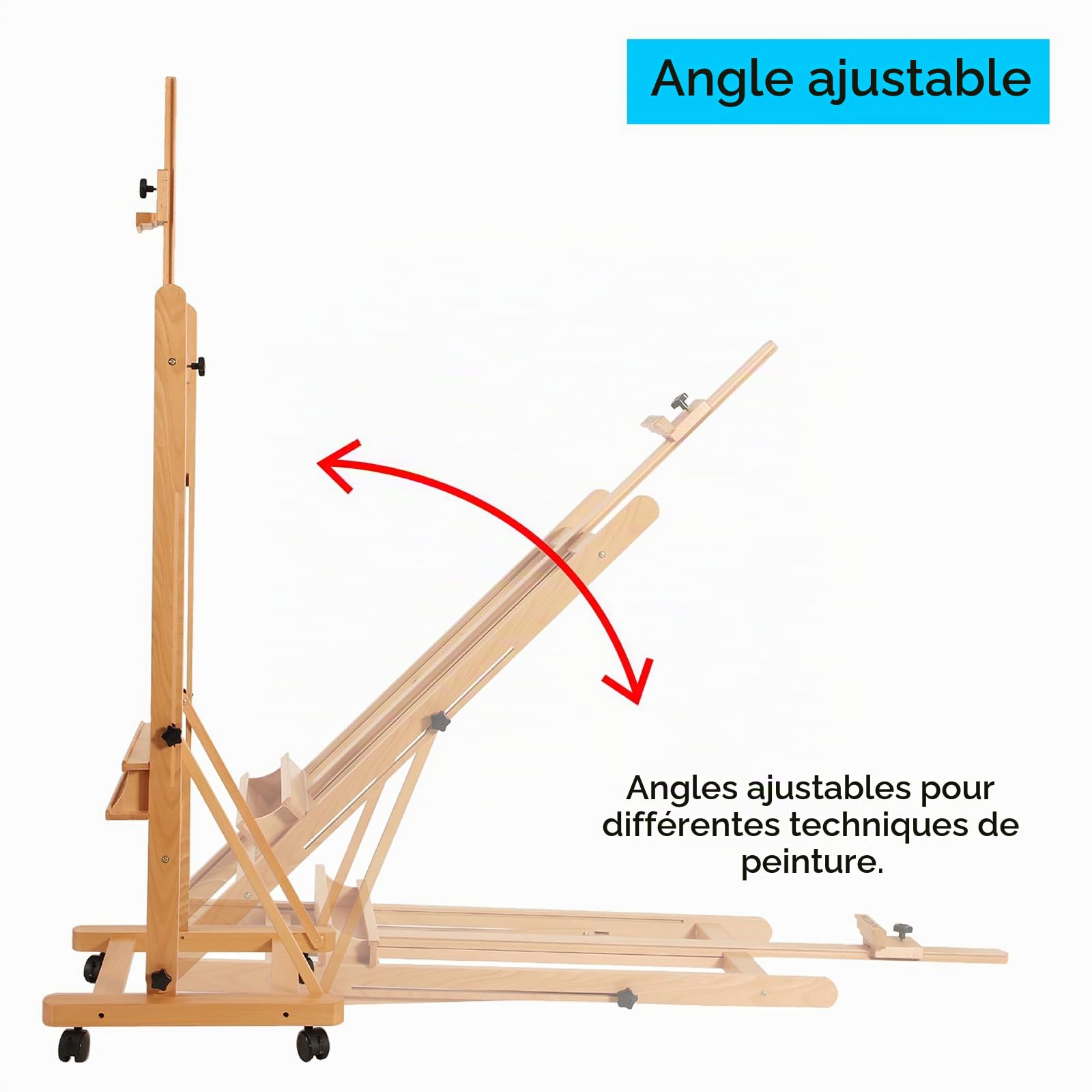 MEEDEN Grand chevalet de studio avec cadre en H - Chevalet d'artiste en bois de hêtre réglable et inclinable - Peut contenir des toiles jusqu'à 122 cm