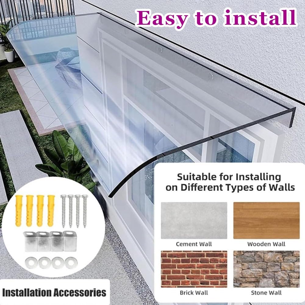 Auvent Voûté De Porte Et Fenêtres, Auvent De Porte D'Entrée Invisible | Marquise En Polycarbonate Transparent, Toit Abri Protection Contre La Pluie Et UV Pour Cour Garage(100x40cm/39.4x15.7in)