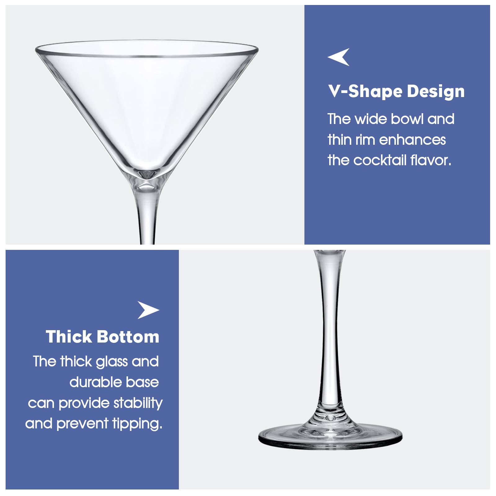 ZhouZGlass Martini Glasses Set of 6, 7 oz Martini Cocktail Glasses, Premium Crystal Cocktail Glasses for Bar, Margarita, Whiskey, Gin, Tequila, BPA-Free, Top Rack Dishwasher-Safe, Clear - Image 3