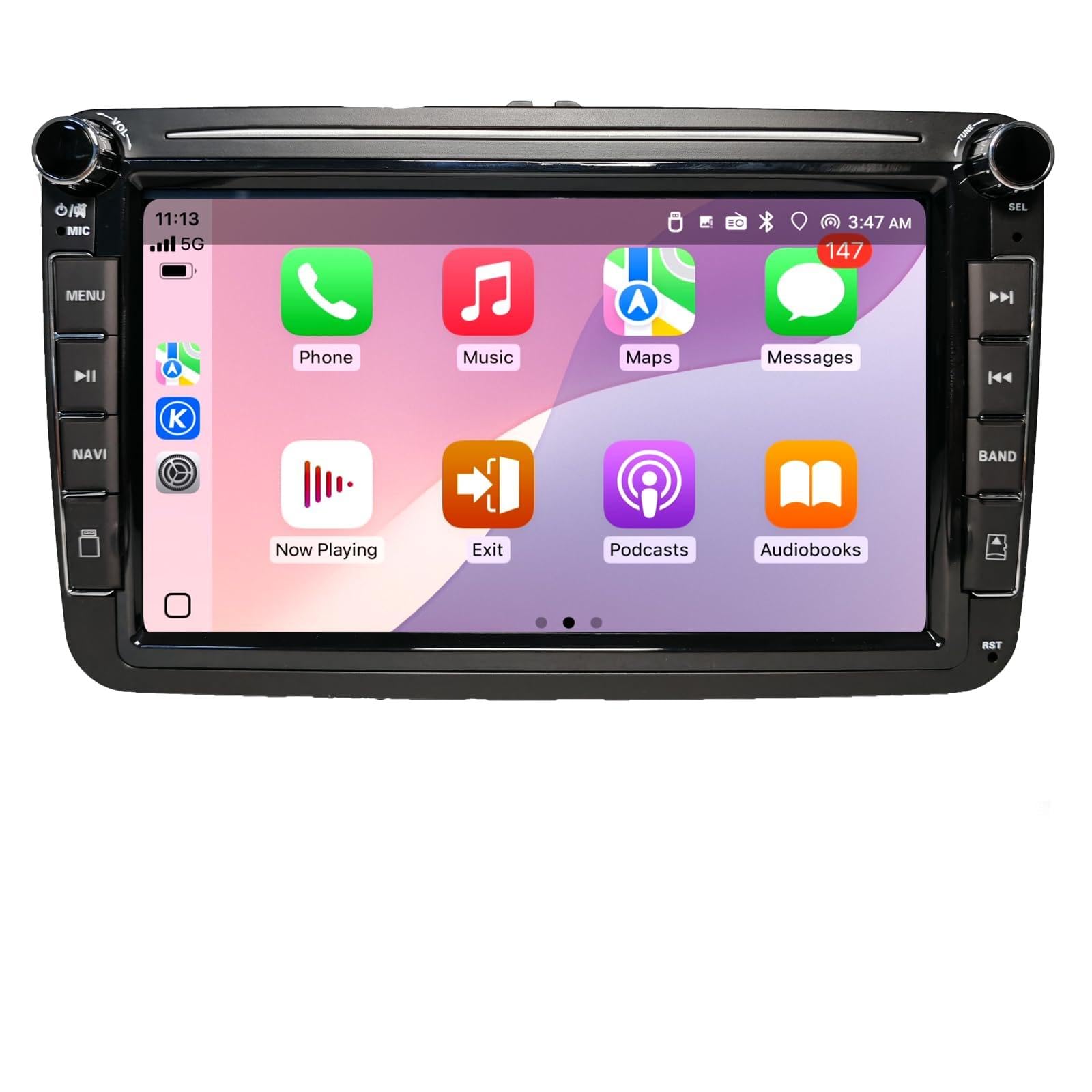 CarPlay Autoradio pour VW Golf 5 6 Passat Jetta Caddy Polo CC Tiguan EOS Touran T5 Skoda, 8 Pouces sans Fil Carplay & Android Auto, Puissance élevée/Bluetooth/FM/AM Radio/USB/DSP/RDS/SWC