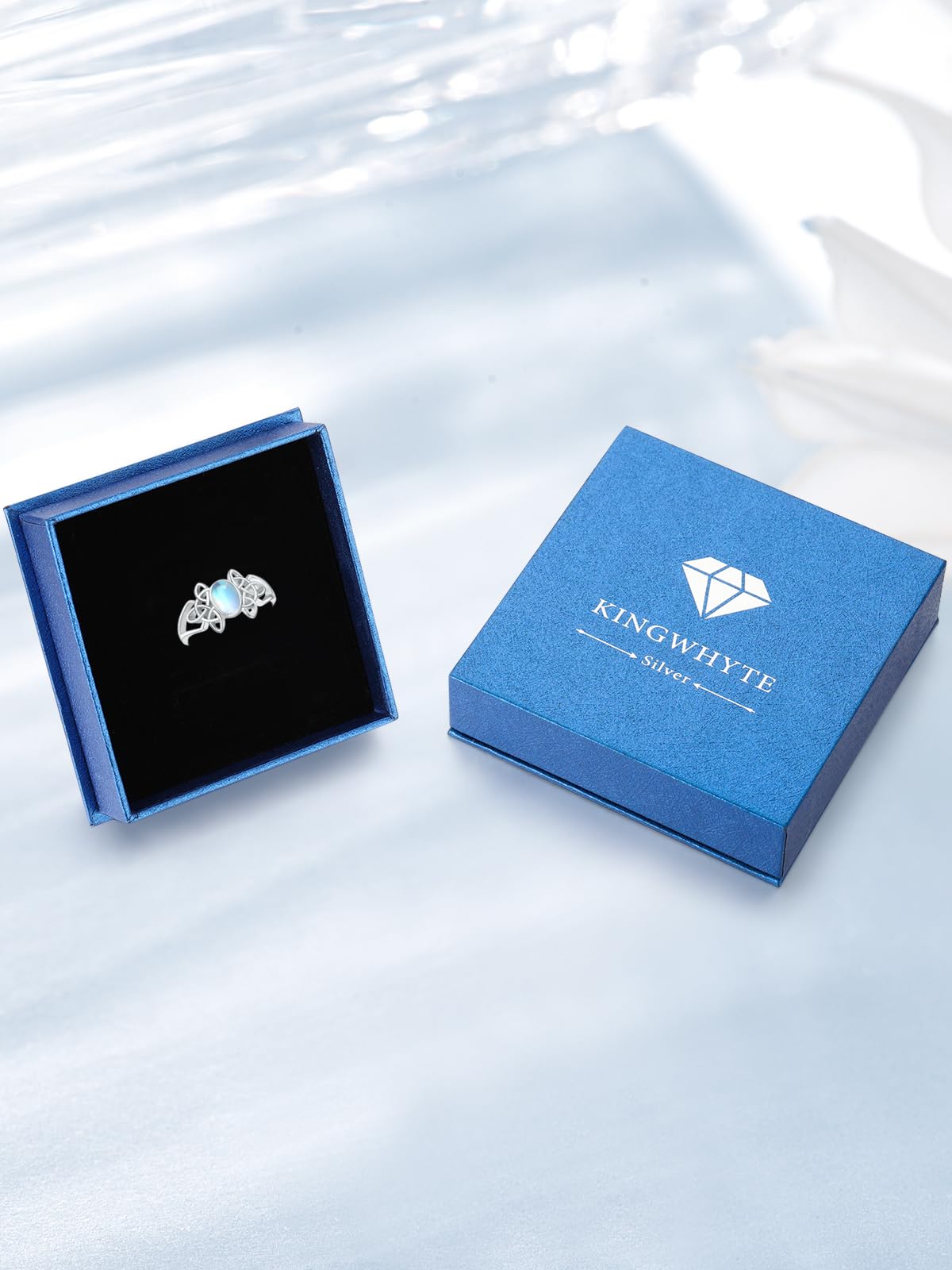 KINGWHYTE Keltischer Ring Sterling Silber Edelstein Ring Verstellbarer Offener Ring Keltischer Schmuck Geschenke für Frauen Frau Freundin Schwester Freunde