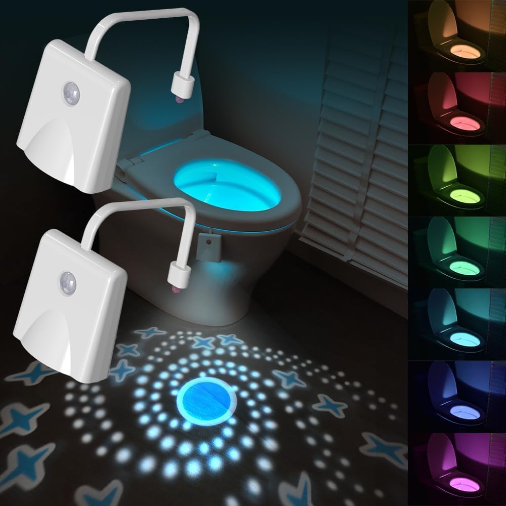 Forthcan 2 Pack Toilet Night Lights, Motion Activated Toilet Bowl Light, 7-Color Changing Bathroom LED Nightlight Add on Toilet Bowl Seat, Bathroom Decor, Commode Night Lamp Smart Light (2 Pack)