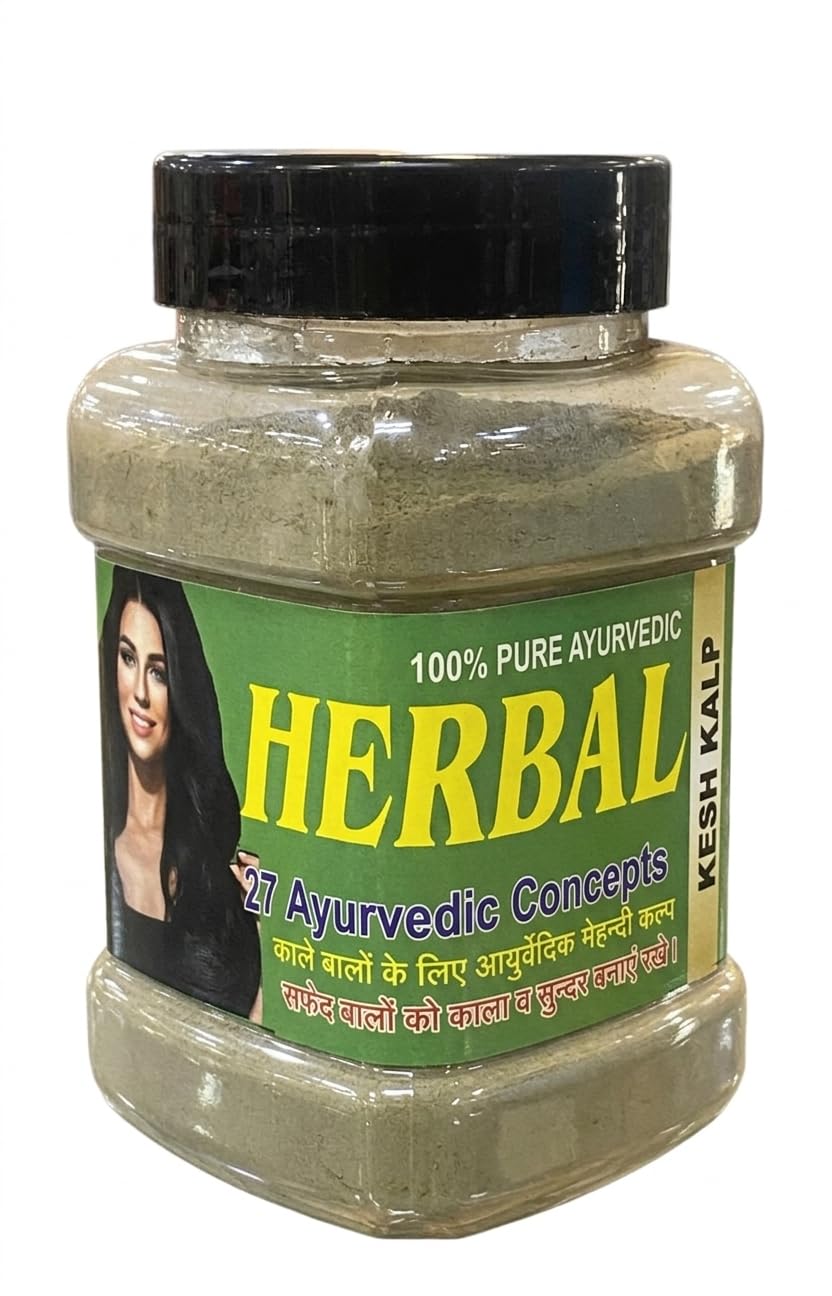 Herbal Kesh Kalp 100% Pure Ayurvedic Mehndi Powder for Black Hair, 27 Herbs with Amla, Shikakai & Chandan, 250g-picture-35