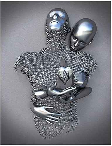 3D Metal Figure Statue Art Couple Love Heart Kiss Pictures Wall Art Canvas Print Poster Drawing Decor For Home Living Room Bedroom Office - Without Frame (40X60Cm) #TOP3