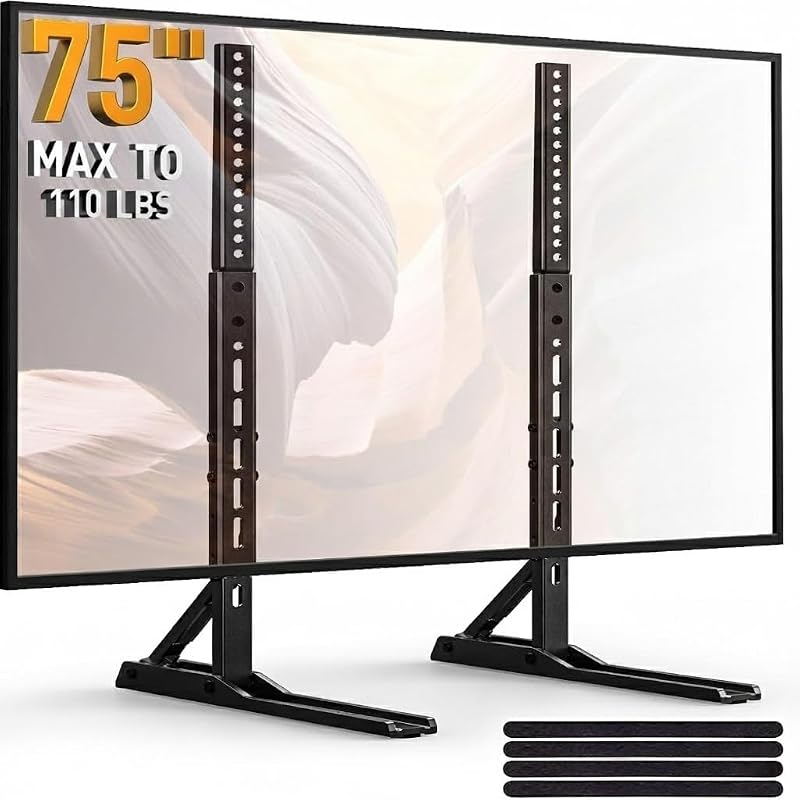 Universal TV Stand Mount for 20-75 Inch TVs, Height Adjustable Table Top TV Stand, Great Load-Bearing Replacement TV Legs with Steel Holds up to 110lbs, Max VESA 800 x 600mm PSTVS01