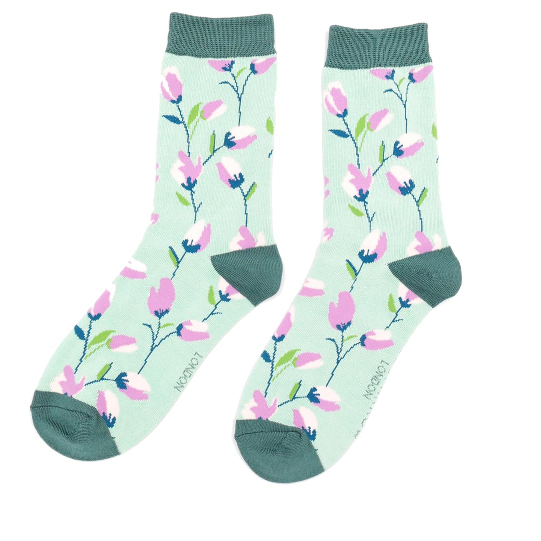 Miss Sparrow Flower Heads Mint Green Womens Adult Socks