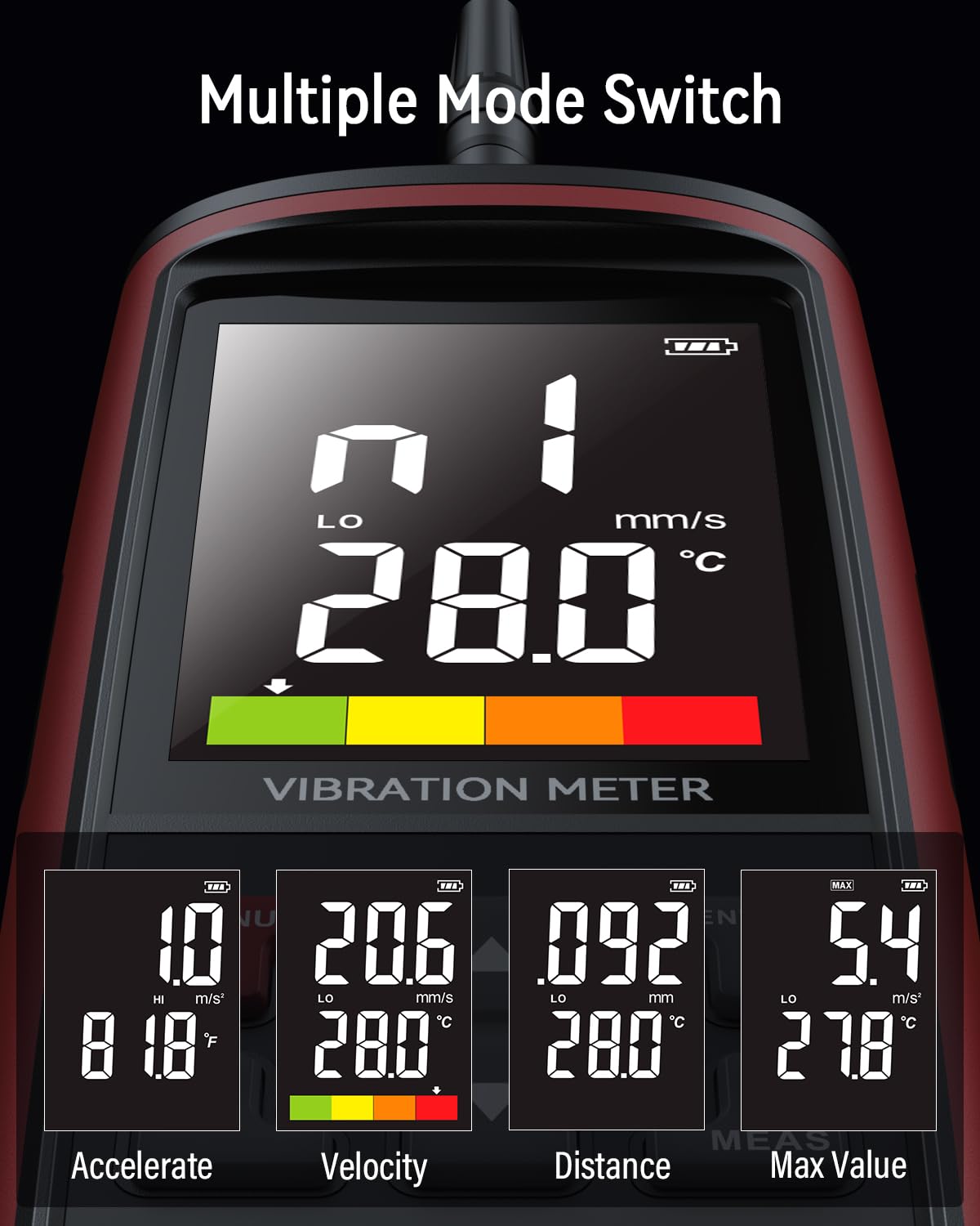 Vibrómetro Wintact WT633B, análisis de vibración mecánica, aceleración, velocidad, desplazamiento, temperatura
