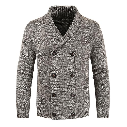 Wankang Mens Shawl Collar Cardigan Sweater Slim Fit Long Sleeve Cardigan Sweaters Button Down Cable Knitted Sweater for Men