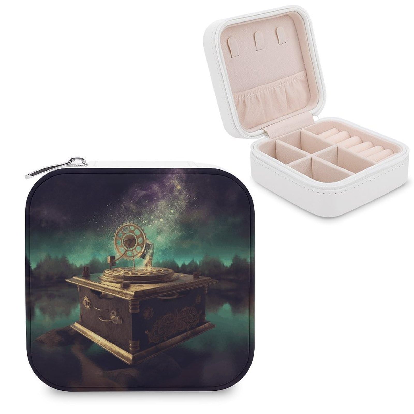 VstaDank Dream Music Box Jewelry Box Exquisite Leather Jewelry Organizer Portable Trinket Organizer Fashion Travel Jewelry Case for Rings Earrings Necklaces Unique Gifts for Women
