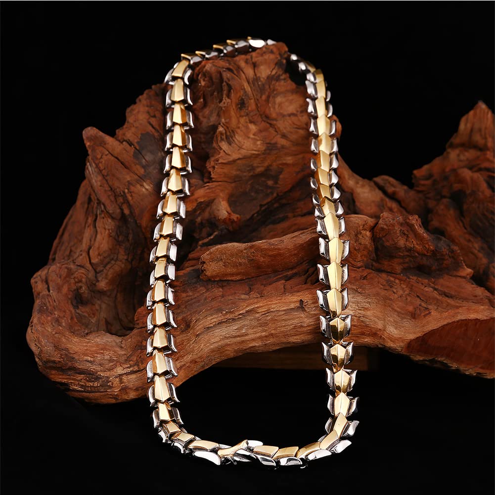Ouroboros – Jormungandr Wikingerarmband für Herren, Edelstahl, schwer, handgefertigt, Punk, Vintage, Bikerschlange, Handgelenkkette