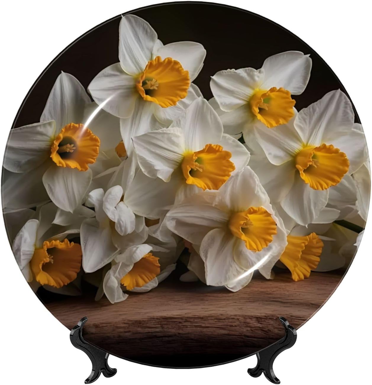 Bouquet Of Daffodils Style Ceramic Plate Display Home Display With Stand Wall Hanging Plate For Home Decor 10 Inch