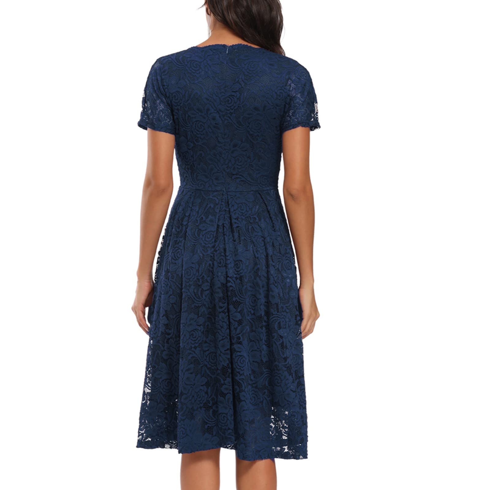 Festliches Kleid Hochzeitsgast Damen | Elegantes Spitzenkleid mit Kurzarm & Rüschen | Abendkleid & Cocktailkleid für Hochzeit und Abschlussball aus Chiffon