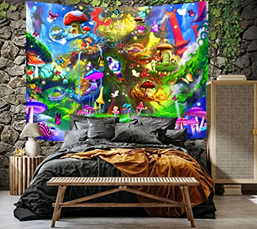 Nterc Fantasy Forest Tapestry Mushroom House Butterfly Magic Tree Wall Tapestry 80X60Inch Fairytale Enchanted Wall Hanging Flannel Home Decoration For Kids Room Wall Blankets Gtrlrc1467 #TOP5