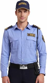 Security Guard Uniform Shirt for Men, Light Blue, Long Sleeve with Security Patches and Epaulettes Price In India