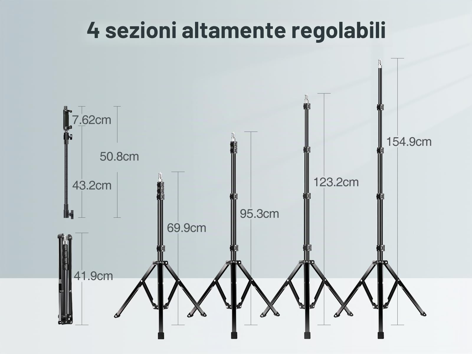Elitehood 81inch/205cm Treppiede Smartphone Alto, Treppiede IPhone con Collo D'oca Regolabile da 43 cm, Rreppiedi Smartphone in metallo per iPhone 14 Pro Max / 13 Pro / 12 Pro Max, Telefoni Android