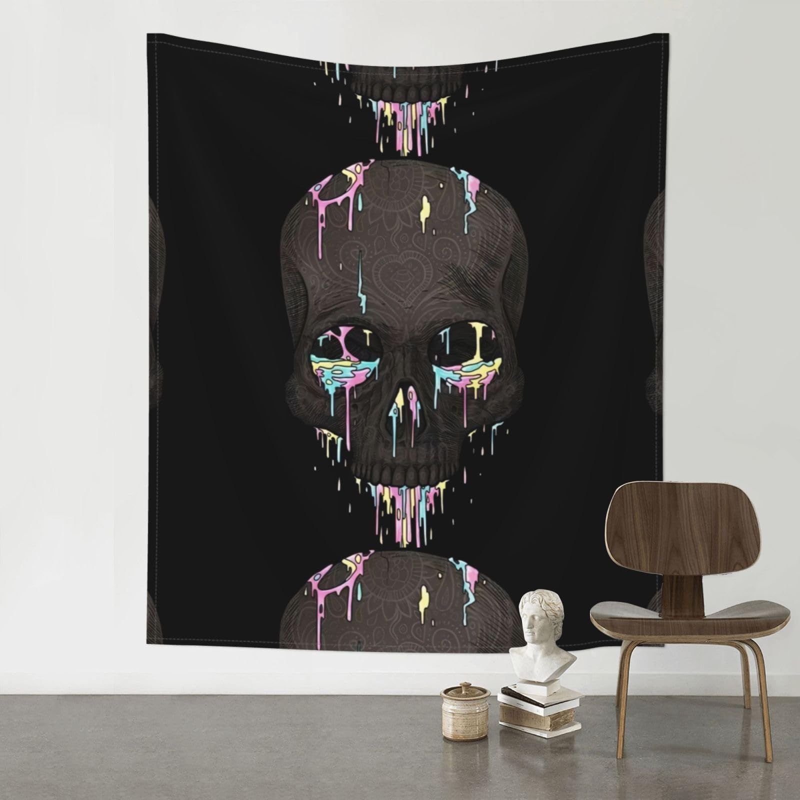 YYHWHJDE Sugar Horror Skull And Flowers Prints Wall Tapestry 60x51in - High-Grade Polyester Throw Blanket for Bedroom, Dorm, Beach & Picnic Decor
