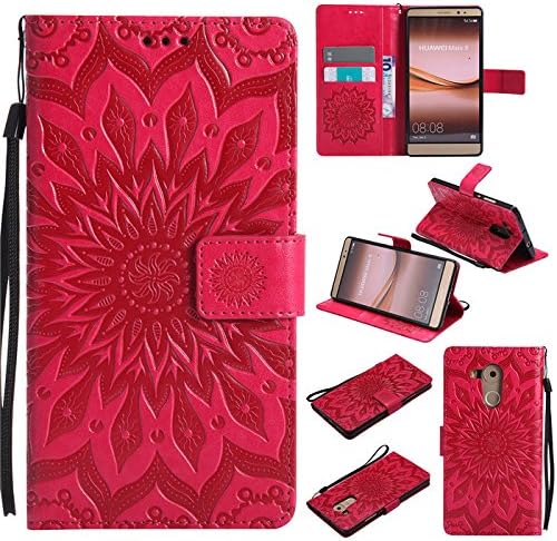 anzeal Huawei Mate 8 Case,PU Leather Wallet,Heronsbill Durable Flip Cover with Credit Card Slot for Huawei Mate 8,Gift for Lady, Men, Women, Boys, Girls - Red