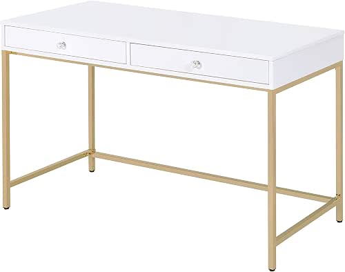 White High Gloss Gold Writing Desk