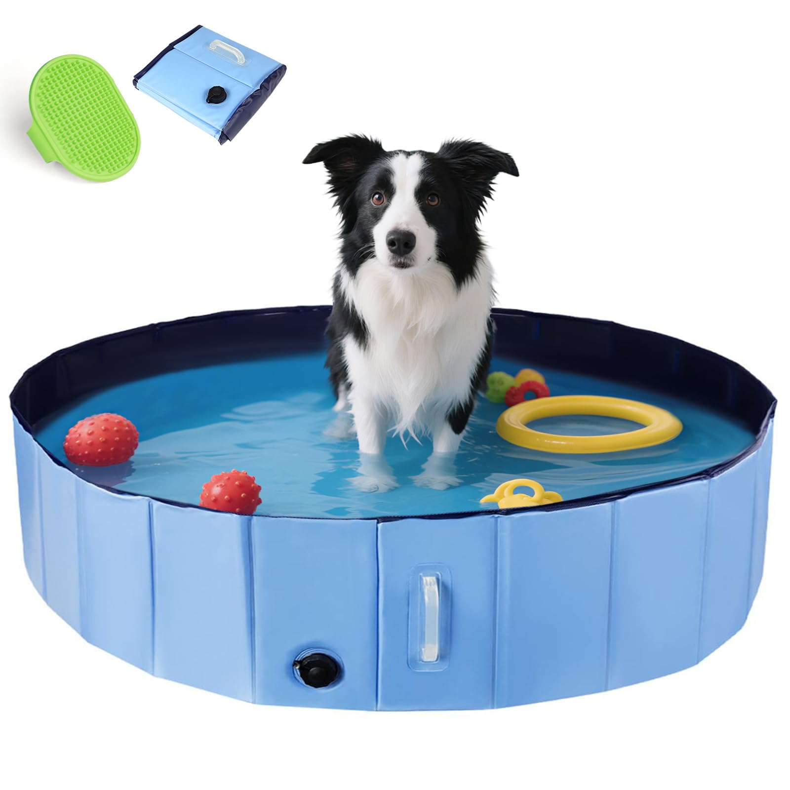 DEWEL Piscina per Cani,120x30cm Piscina per Cani Pieghevole, Vasca da Bagno per Cani con valvola di scarico dell'acqua,Bagno per Cani, Per Animali Domestici,Blu