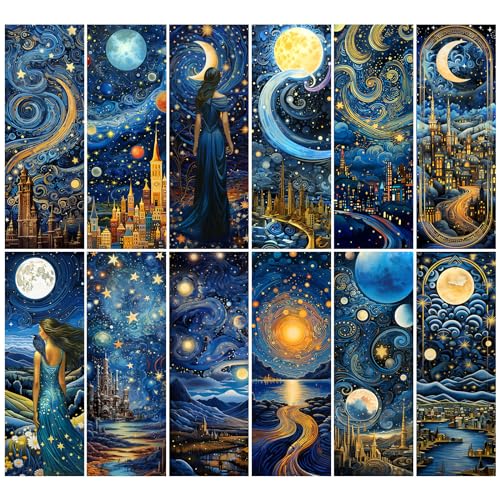 Anseal 12 PCS Celestial Bookmark, Bookmarks for Book Lovers, Bulk Bookmarks for Men, Unique Book Mark for Reading for Boys, Girls, Students, Classroom Gifts, School Prize, Reading Present