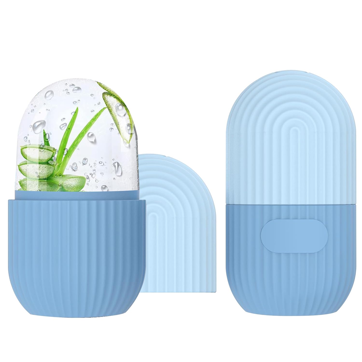 FLOWERUN 2 Stück Ice Roller für Gesicht, Facial Eisroller aus Silikon, Eiswürfel Roller, Faltenreduzierung, Schwellungen Verringern, Hautstraffung, Wiederverwendbar (Blau Streifen)