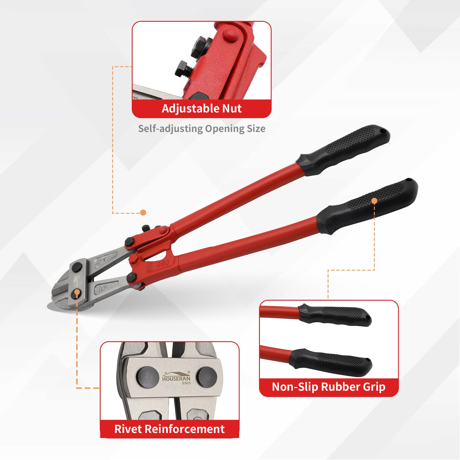 Tagliabulloni 45 cm – Cesoia Potente per Bulloni, Catene, Lamiere – Tronchese per Ferro Professionale per Officina e Cantiere