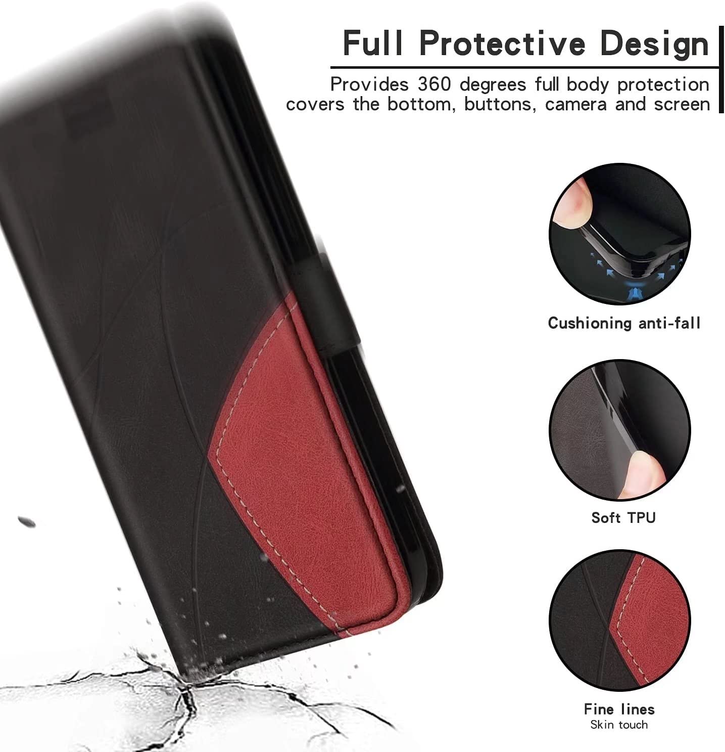 Étui Portefeuille En Cuir Synthétique Pour Nokia 3/5/6 (2017), Noir, Avec Pied Et Pochette Cartes, Neuf