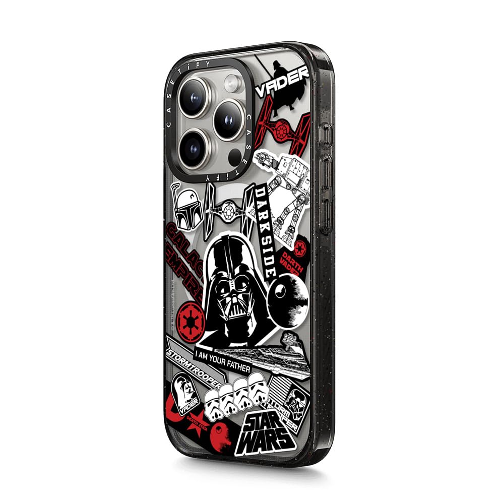 CASETiFY Funda para iPhone 15 Pro - Impact compatible con MagSafe | Star Wars CoLab - Protección contra caídas de grado militar 4 x 2,5 m | Power of the Dark Side - Funda adhesiva | Negro